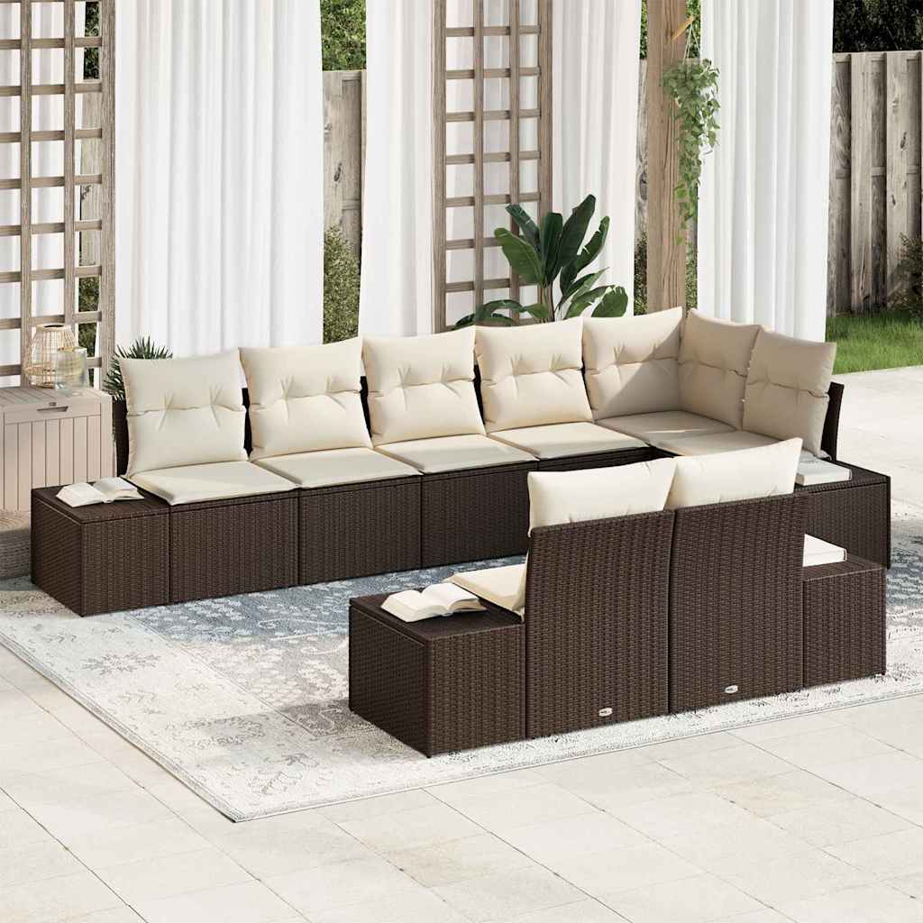 Conjunto de sofá de jardín 8 pcs Marrón y crema ratán sintético