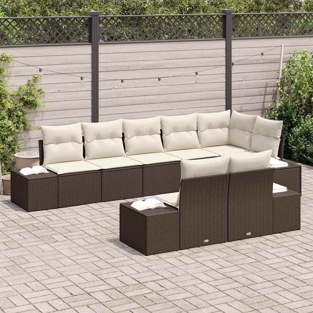Conjunto de sofá de jardín 8 pcs Marrón y crema ratán sintético