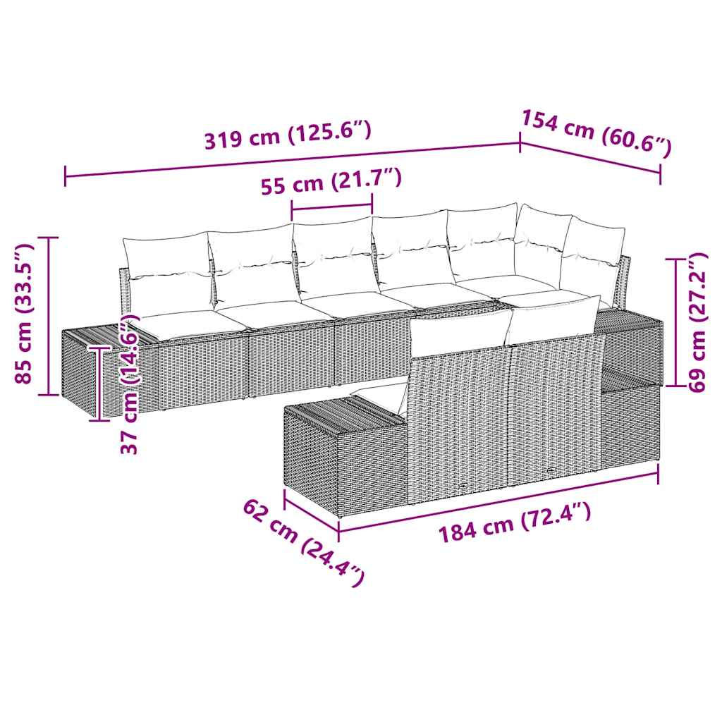 Conjunto de sofá de jardín 8 pcs Marrón y crema ratán sintético