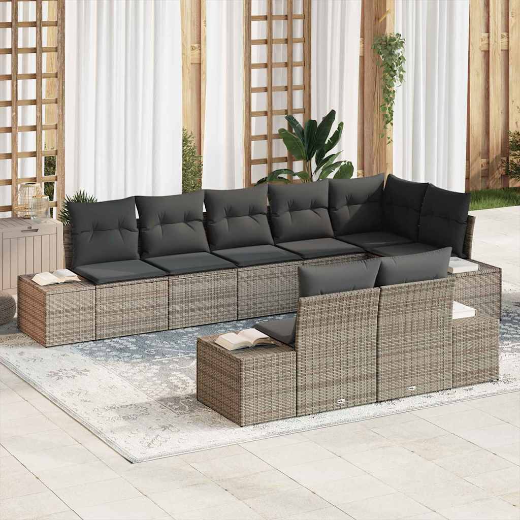 Conjunto de sofá de jardín con cojín 8 pcs Gris ratán sintético