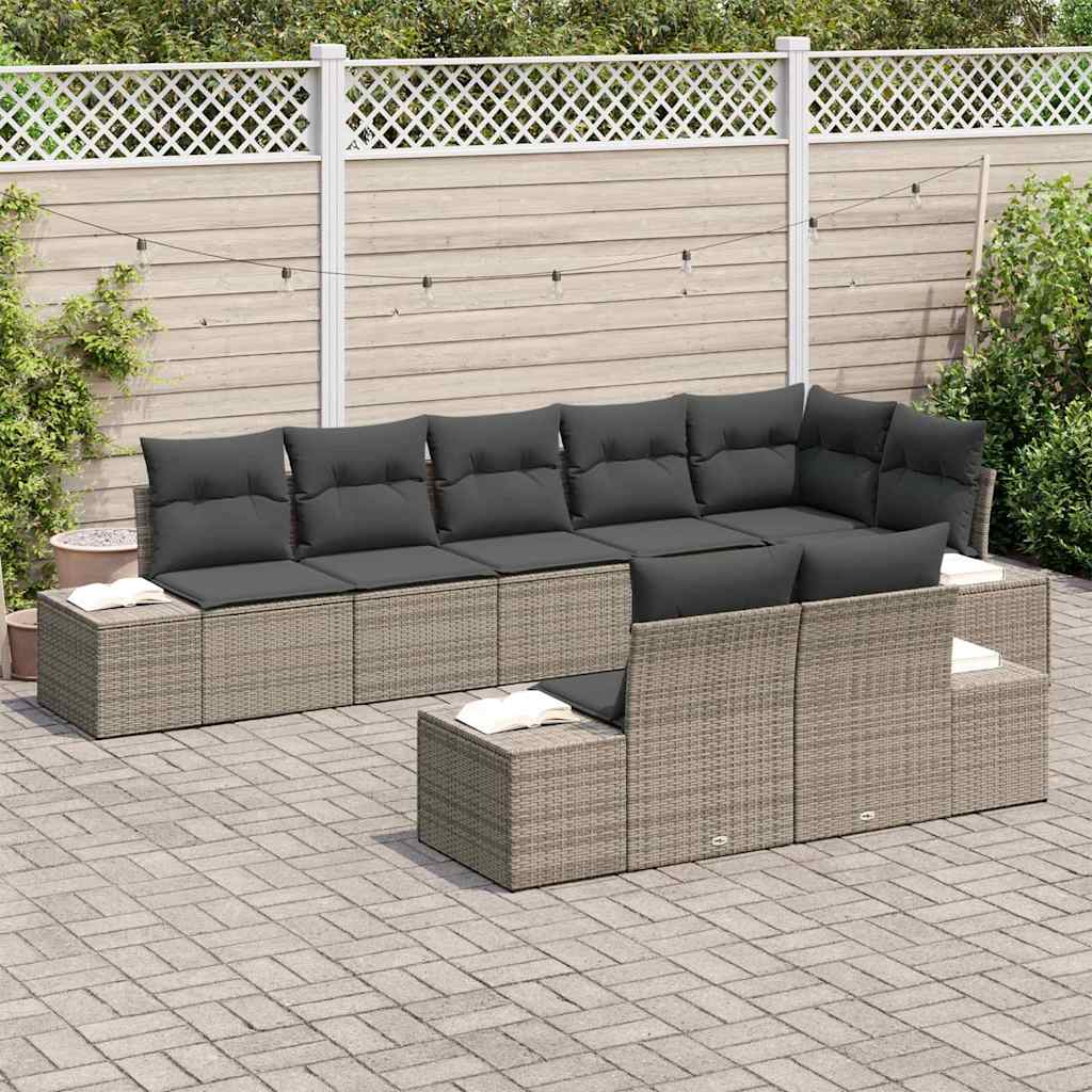 Conjunto de sofá de jardín con cojín 8 pcs Gris ratán sintético