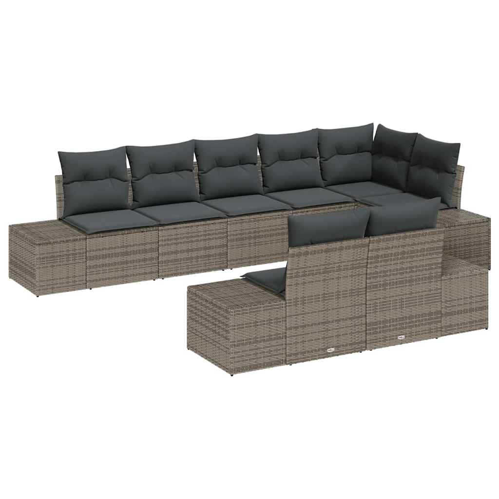 Conjunto de sofá de jardín con cojín 8 pcs Gris ratán sintético