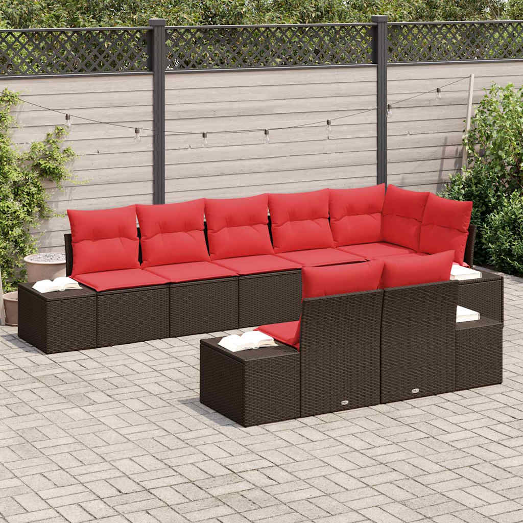 Conjunto de sofá de jardín 8 pcs Marrón ratán sintético