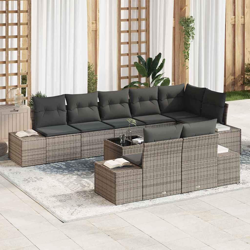 Conjunto de sofá de jardín con cojín 9 pcs Gris ratán sintético
