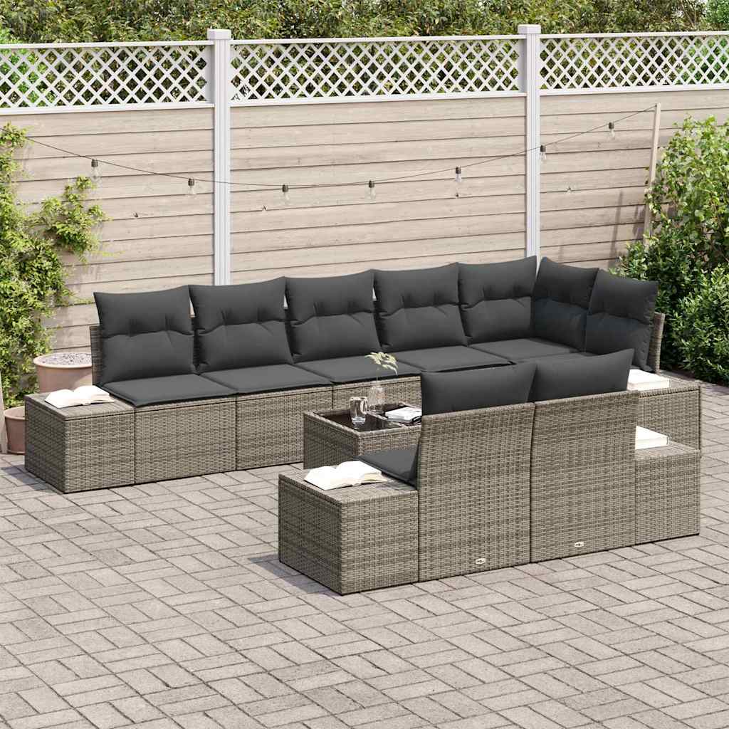 Conjunto de sofá de jardín con cojín 9 pcs Gris ratán sintético
