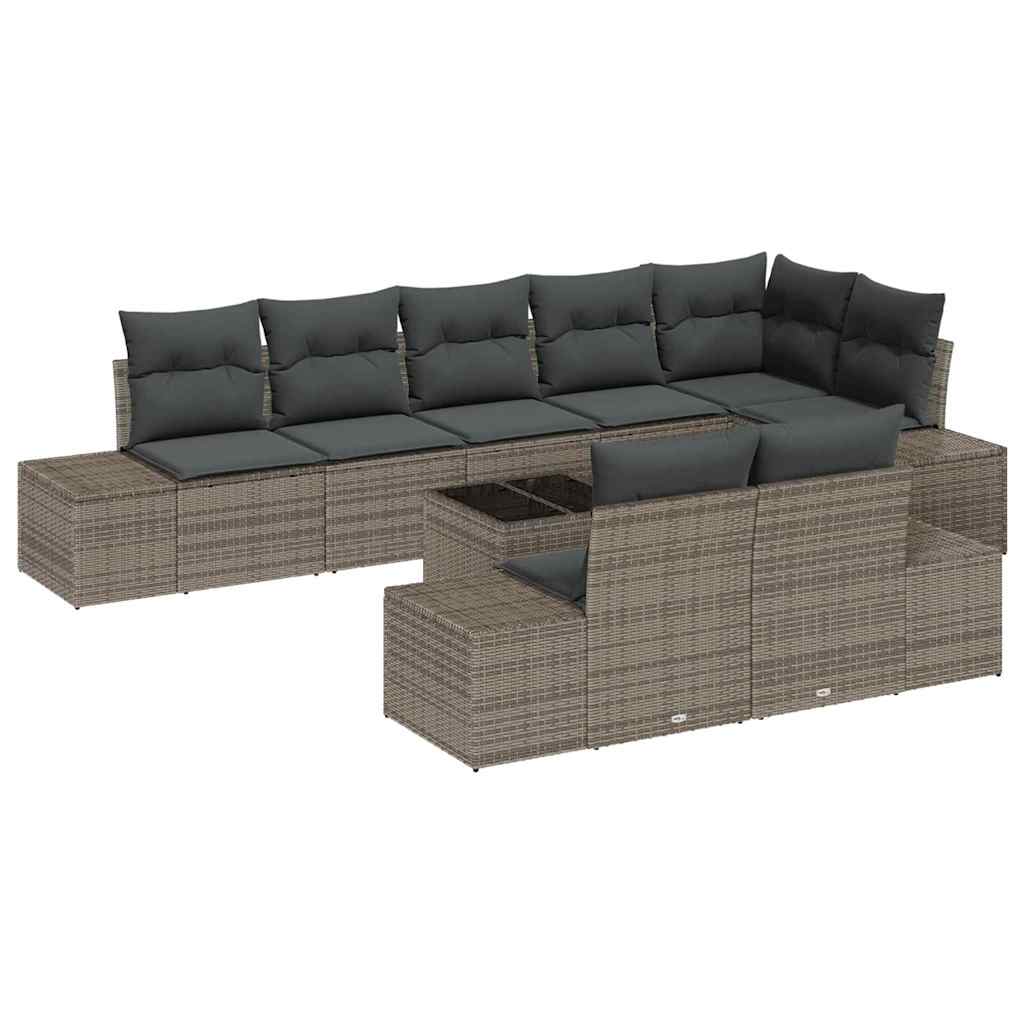 Conjunto de sofá de jardín con cojín 9 pcs Gris ratán sintético