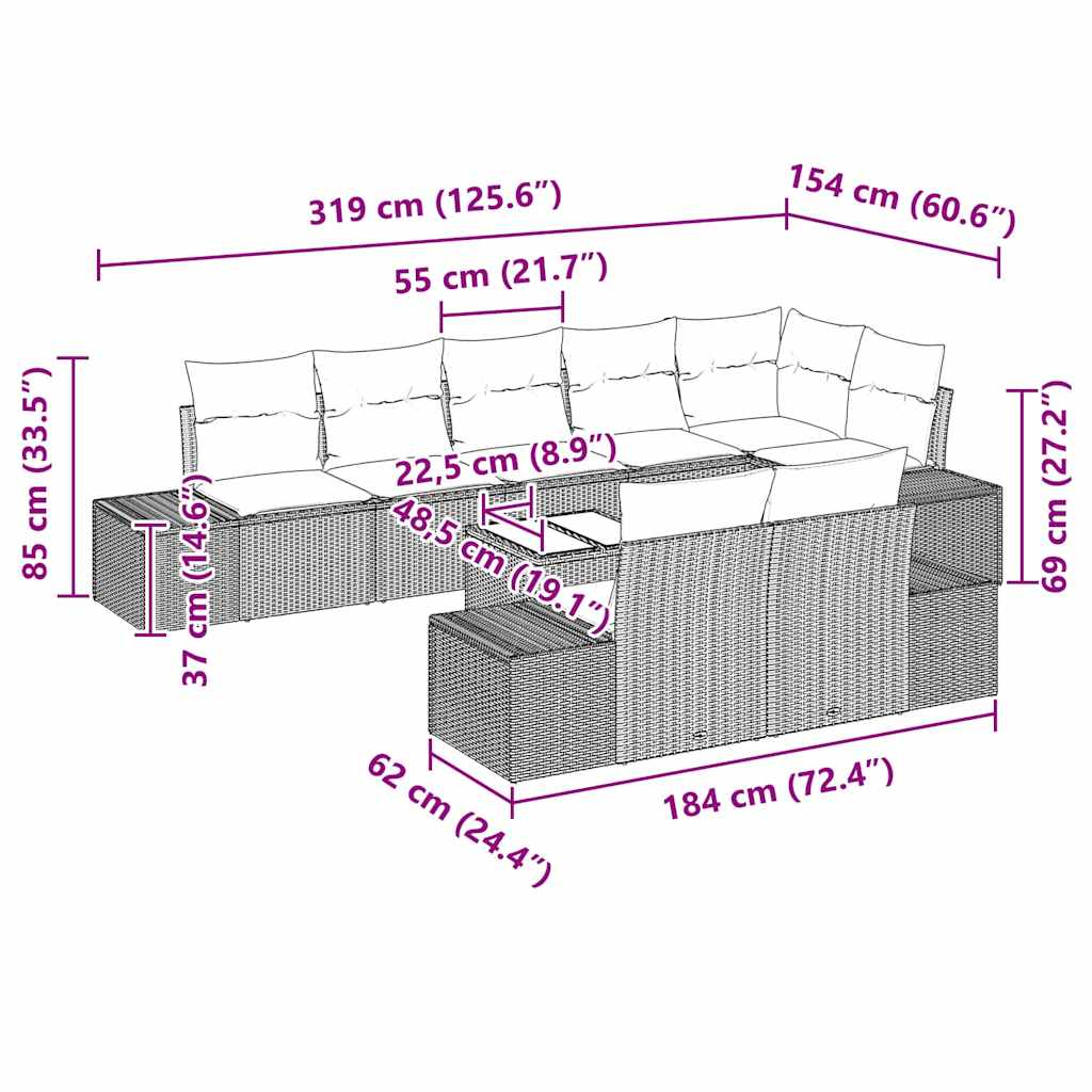Conjunto de sofá de jardín con cojín 9 pcs Gris ratán sintético