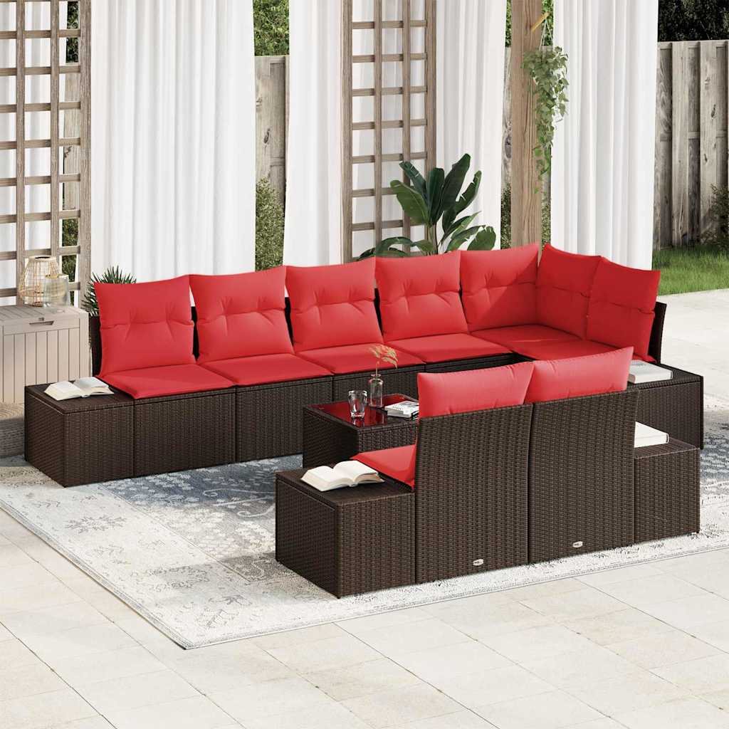 Conjunto de sofá de jardim 8 peças em vime sintético castanho