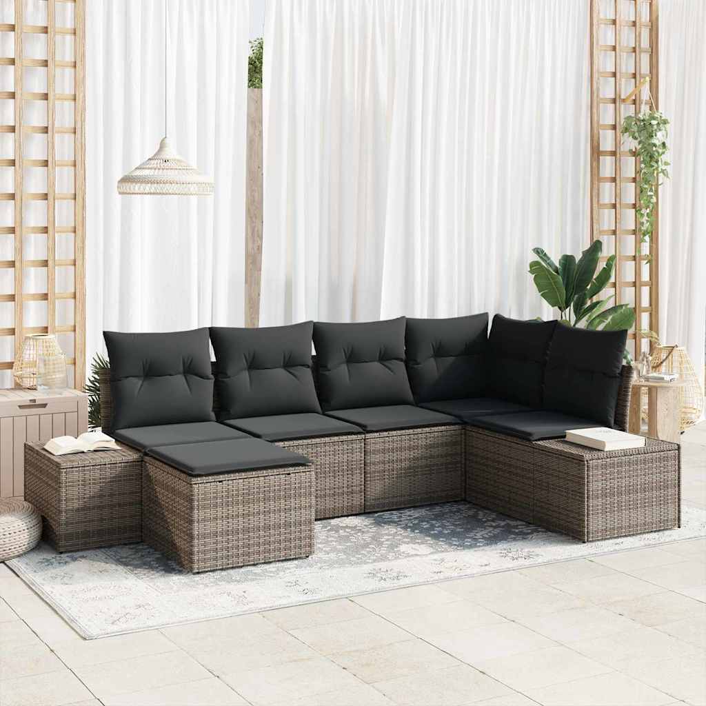 Conjunto de sofá de jardín 7 pcs Marrón y crema ratán sintético