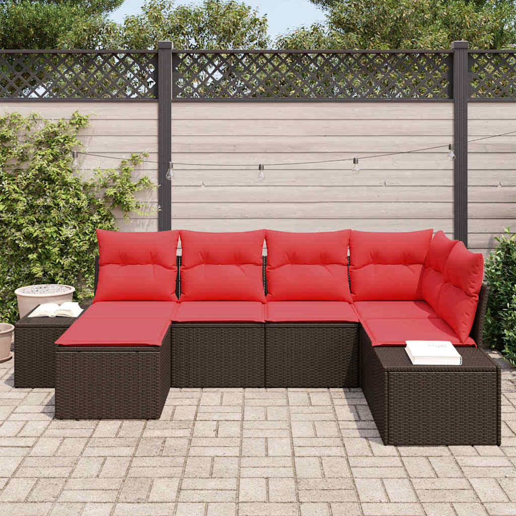 Conjunto de sofá de jardín 6 pcs Marrón ratán sintético