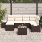 Conjunto de sofá de jardín 7 pcs Marrón y crema ratán sintético