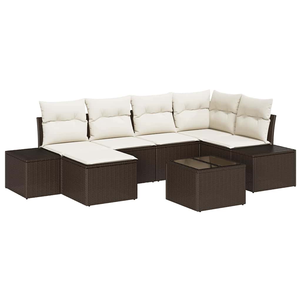 Conjunto de sofá de jardín 7 pcs Marrón y crema ratán sintético