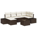 Conjunto de sofá de jardín 7 pcs Marrón y crema ratán sintético