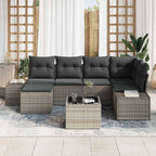 Conjunto de sofá de jardín con cojín 7 pcs Gris ratán sintético