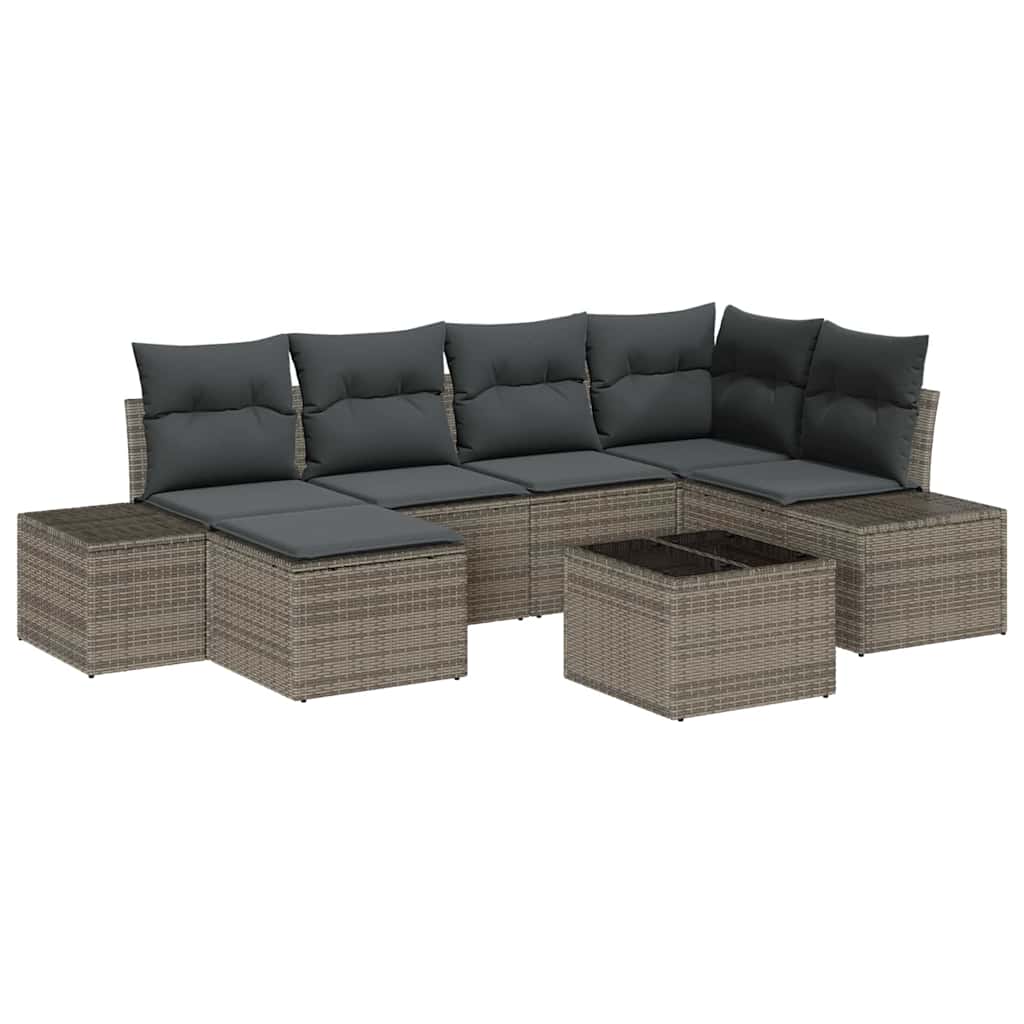 Conjunto de sofá de jardín con cojín 7 pcs Gris ratán sintético