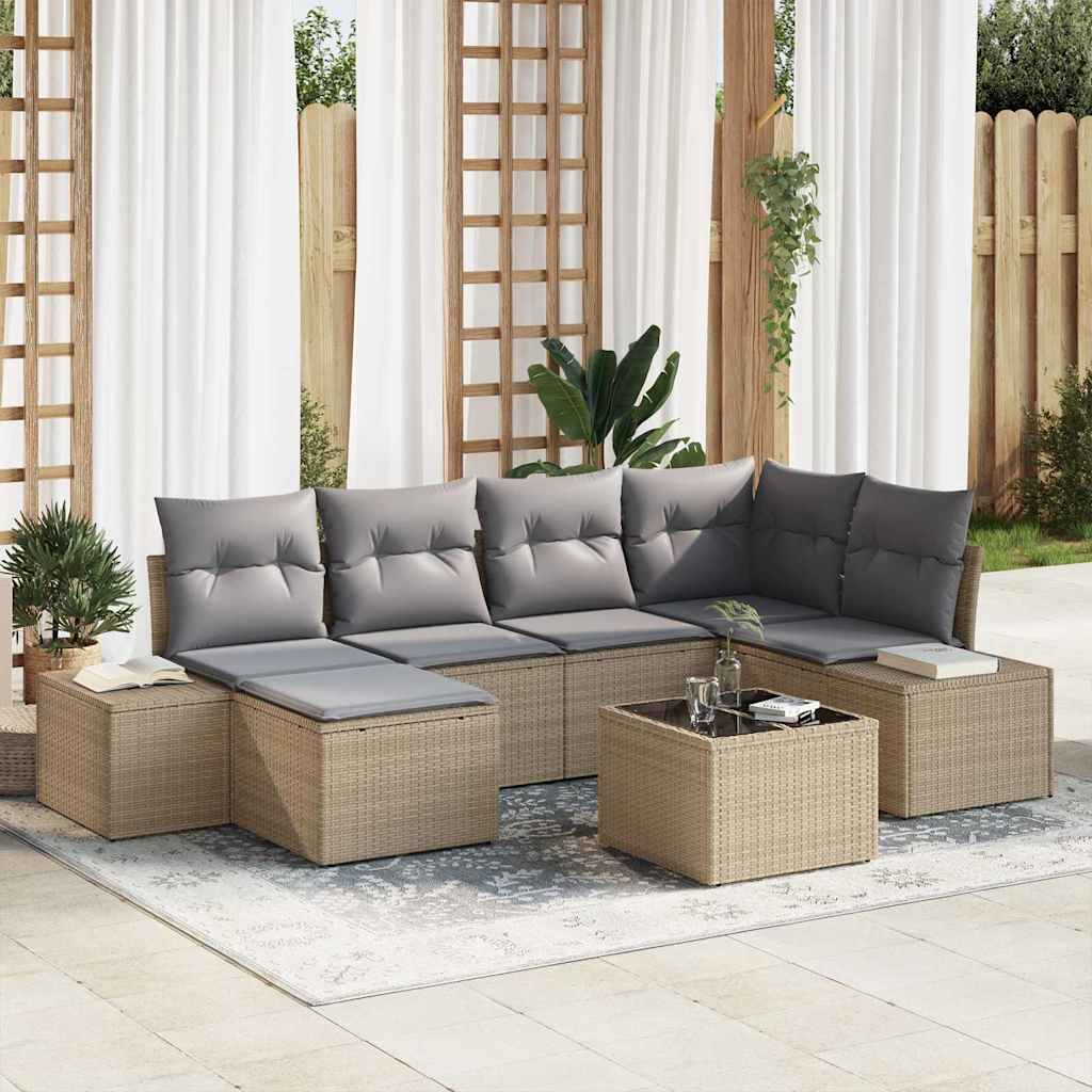 Conjunto de sofá de jardín 6 pcs Beige y Crema ratán sintético