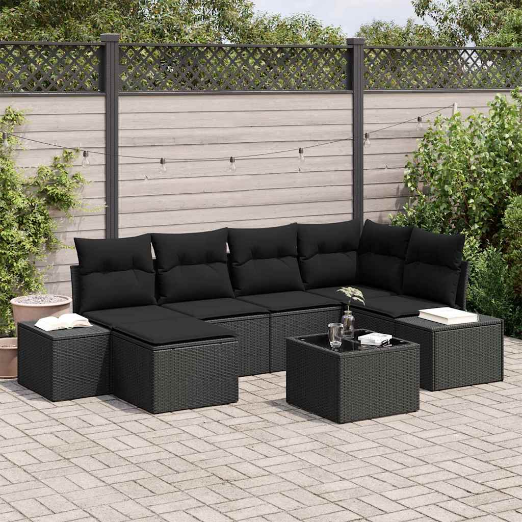 Conjunto de sofá de jardín 7 pcs Marrón y crema ratán sintético