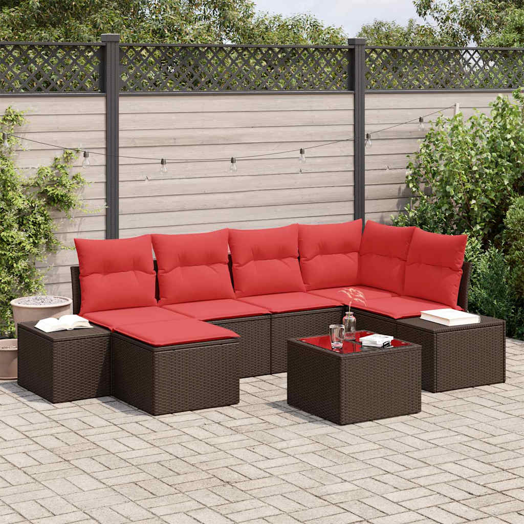 Conjunto de sofá de jardín 7 pcs Marrón ratán sintético
