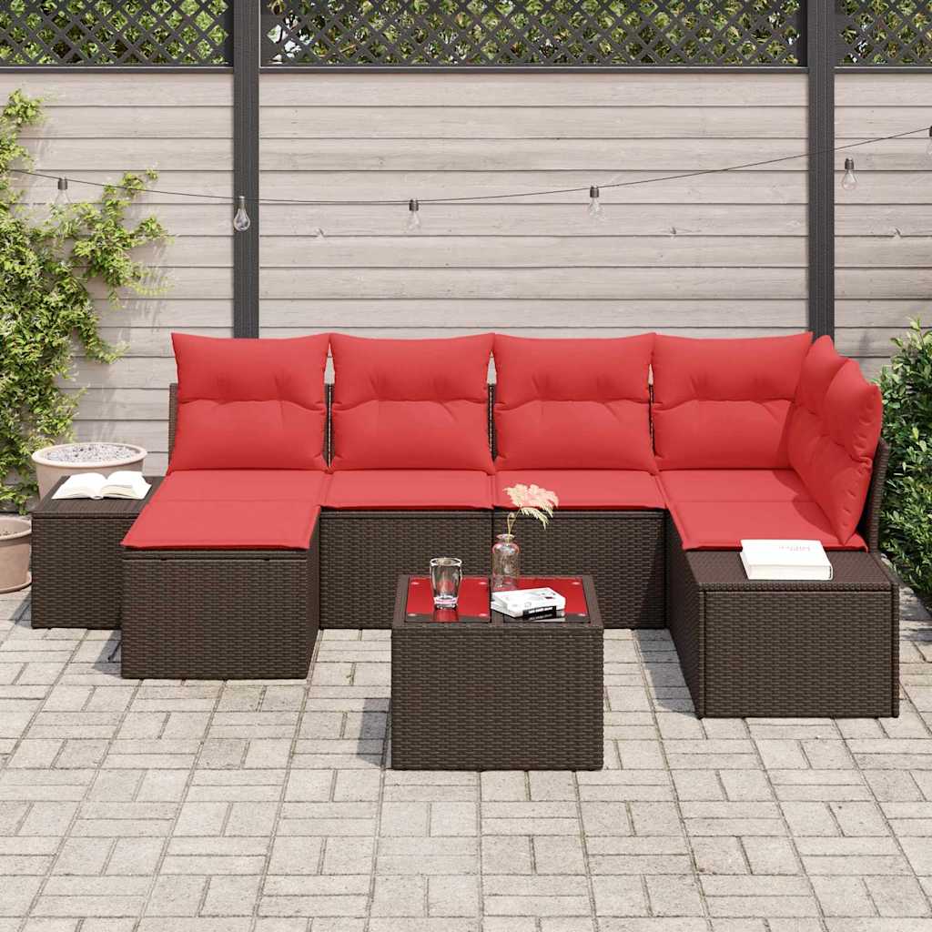 Conjunto de sofá de jardín 7 pcs Marrón ratán sintético