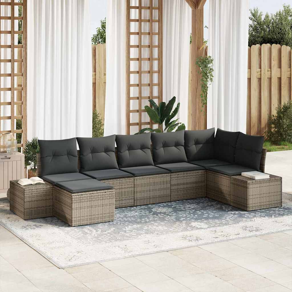 Conjunto de sofá de jardín con cojín 7 pcs Gris ratán sintético