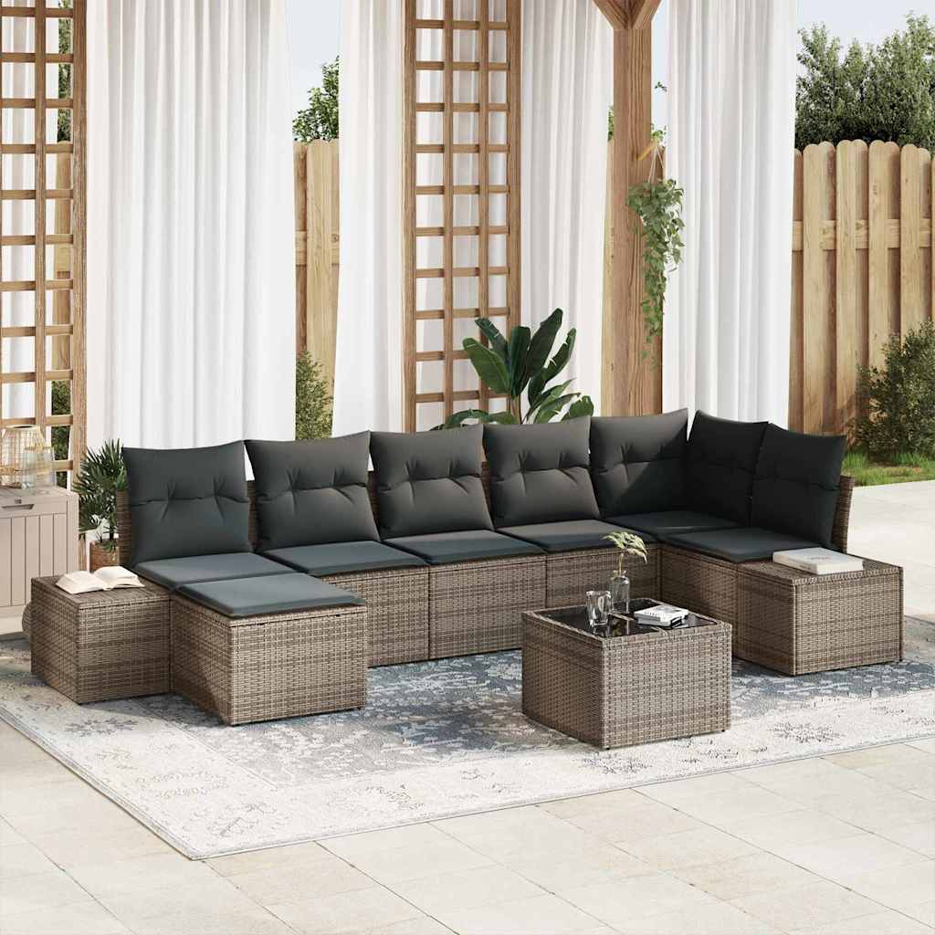 Conjunto de sofá de jardín con cojín 7 pcs Gris ratán sintético