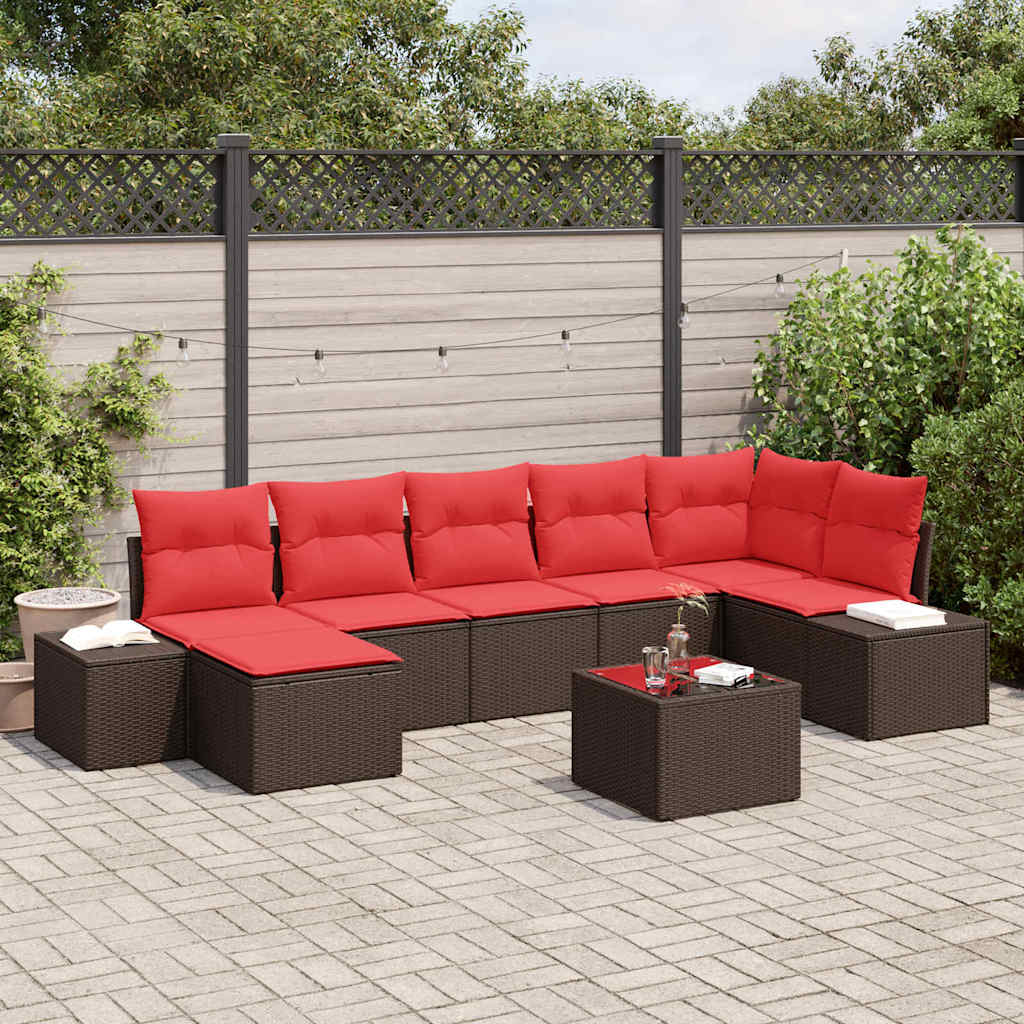 Conjunto de sofá de jardín 8 pcs Marrón ratán sintético