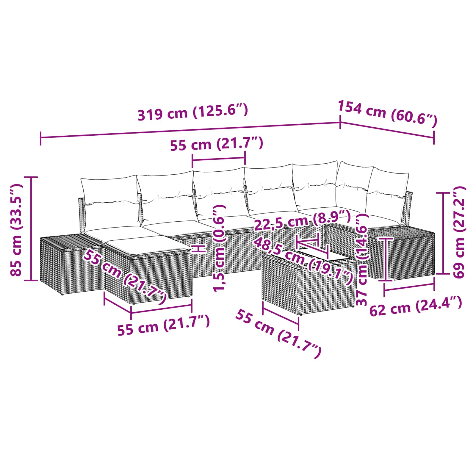 Conjunto de sofá de jardín 8 pcs Marrón ratán sintético