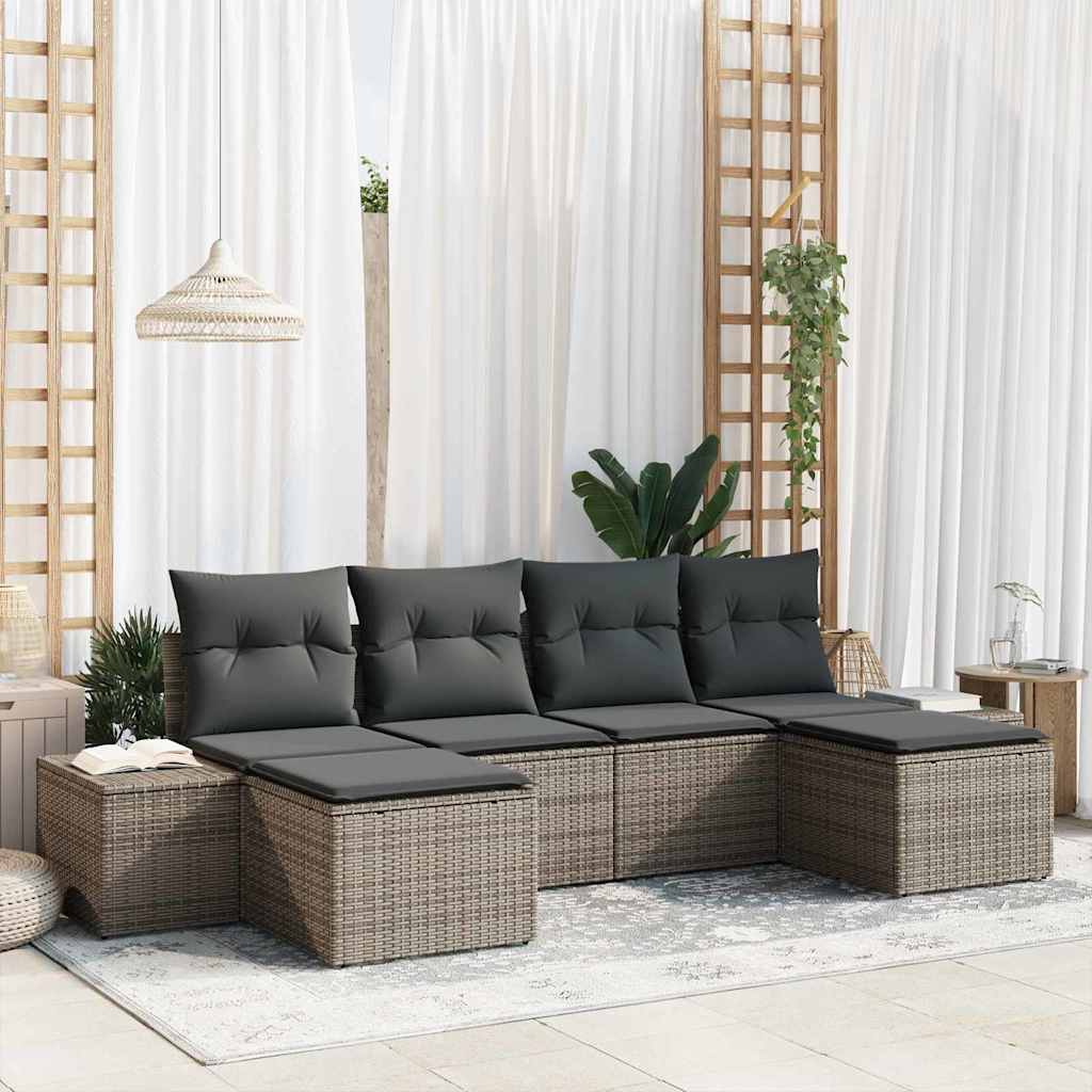 Conjunto de sofá de jardim 6 peças Bege vime sintético