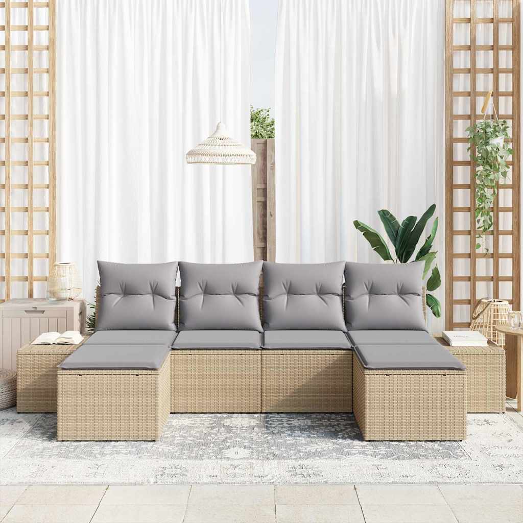Conjunto de sofá de jardín 6 pcs Beige ratán sintético