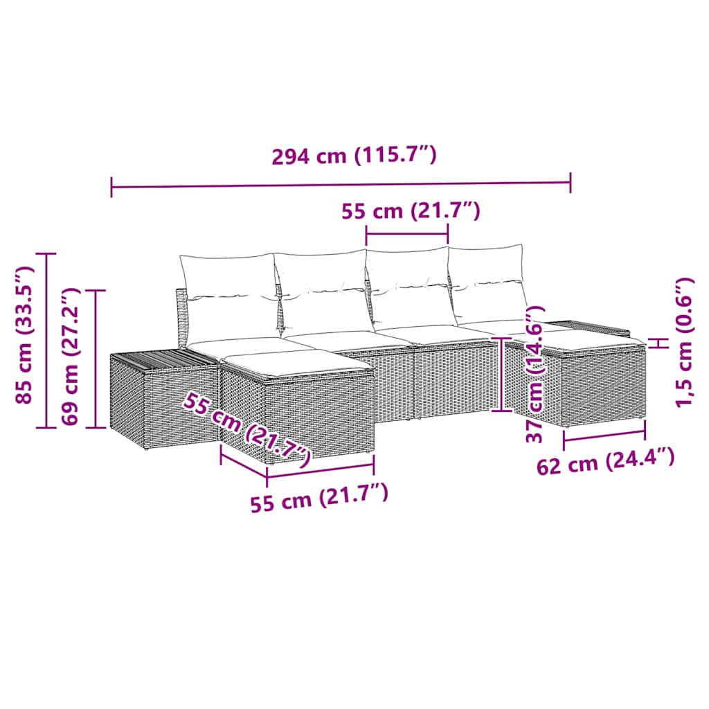 Conjunto de sofá de jardín 6 pcs Beige ratán sintético