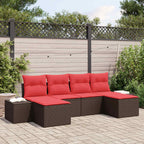 Conjunto de sofá de jardín 6 pcs Marrón ratán sintético
