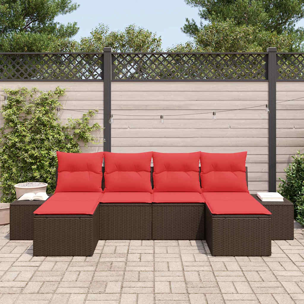 Conjunto de sofá de jardín 6 pcs Marrón ratán sintético