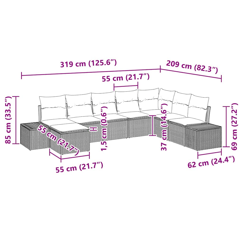 Conjunto de sofá de jardín con cojín 8 pcs ratán sintético