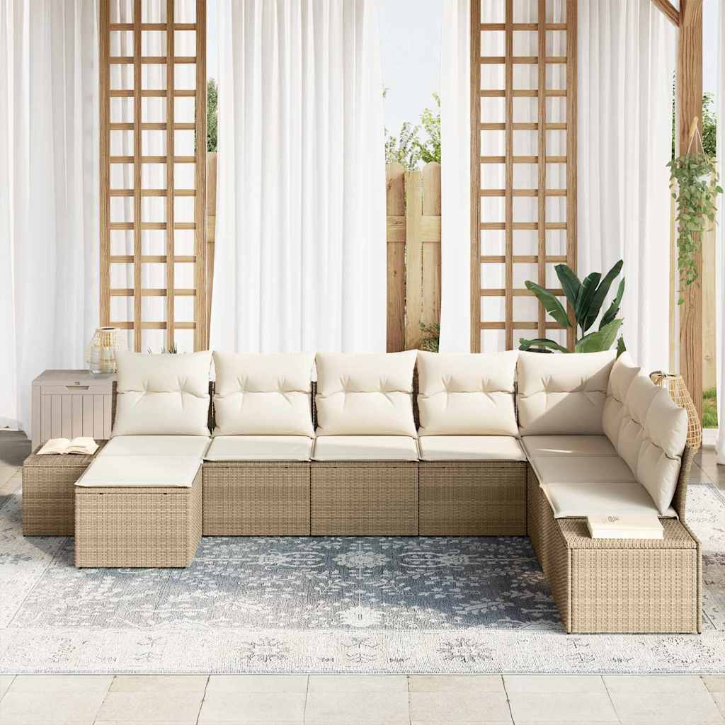 Conjunto de sofá de jardín 8 pcs Beige ratán sintético