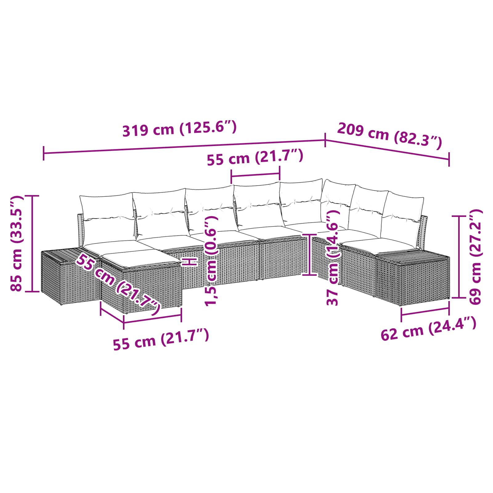 Conjunto de sofá de jardín 8 pcs Marrón ratán sintético