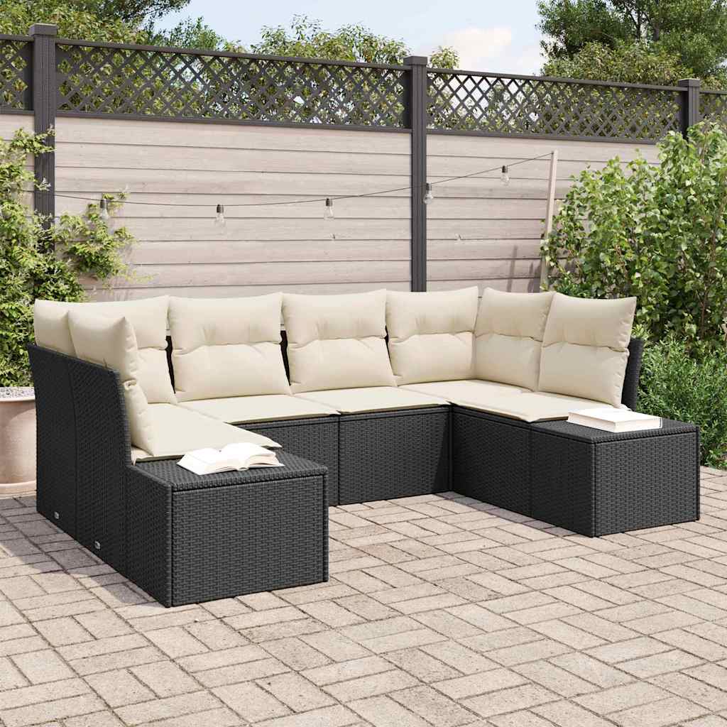 Conjunto de sofá de jardim 6 peças Bege vime sintético