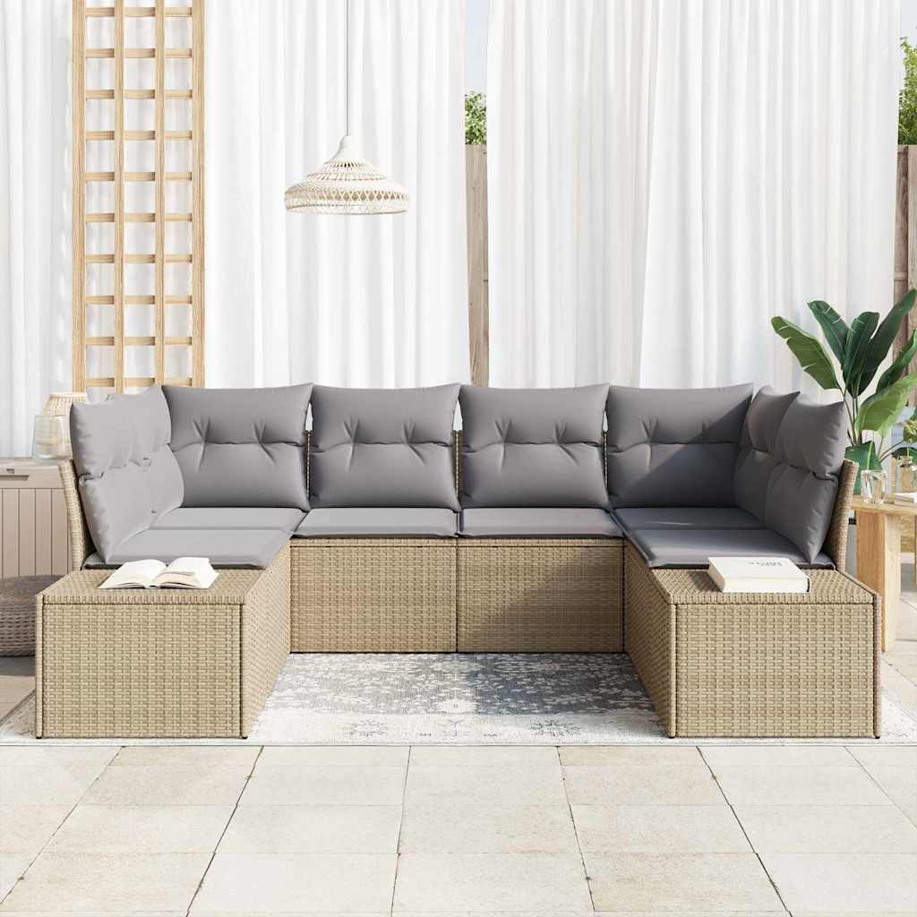 Conjunto de sofá de jardín 6 pcs Beige ratán sintético
