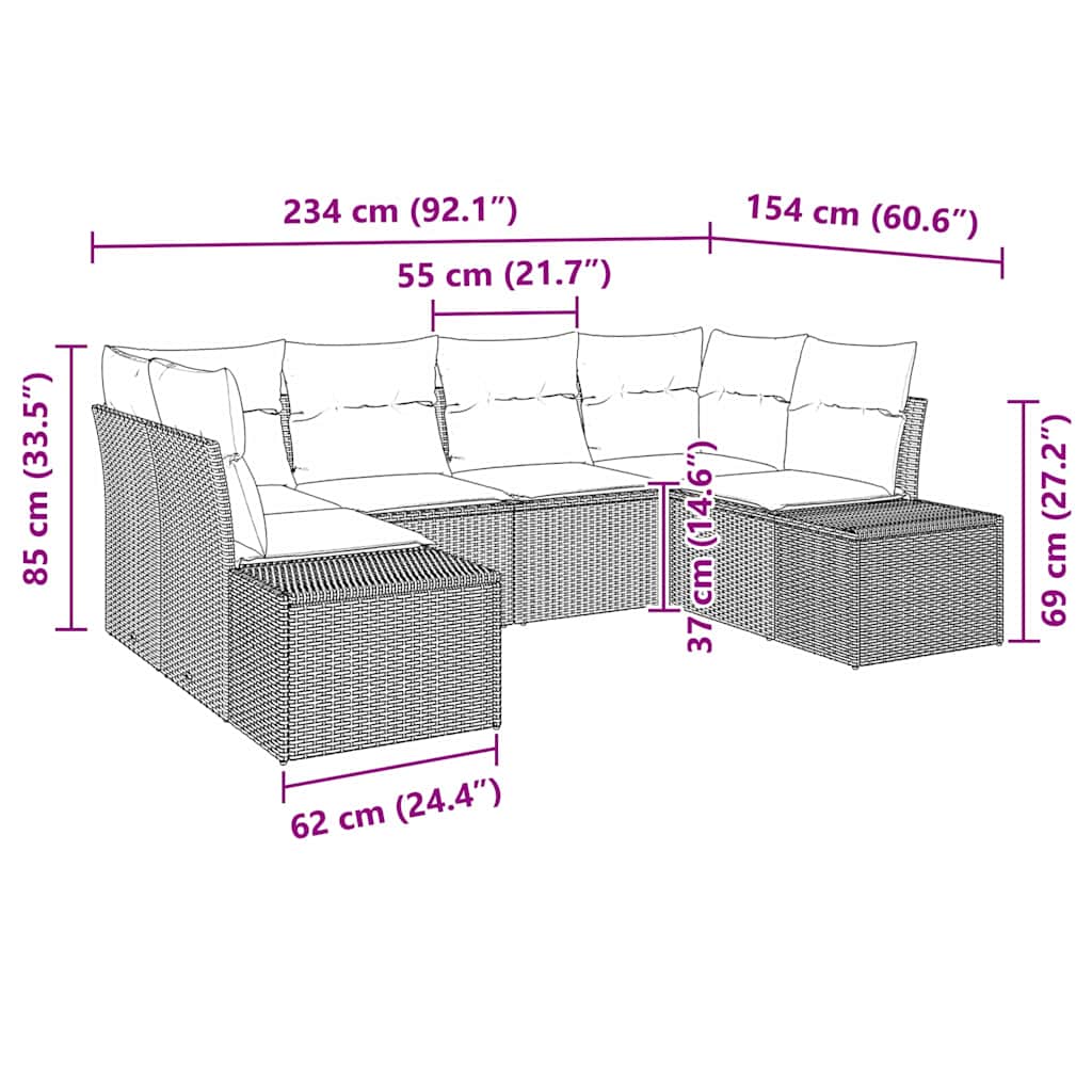 Conjunto de sofá de jardín 6 pcs Beige ratán sintético