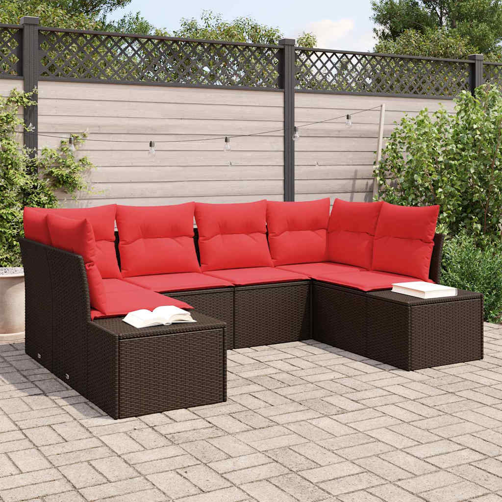 Conjunto de sofá de jardín 6 pcs Marrón ratán sintético