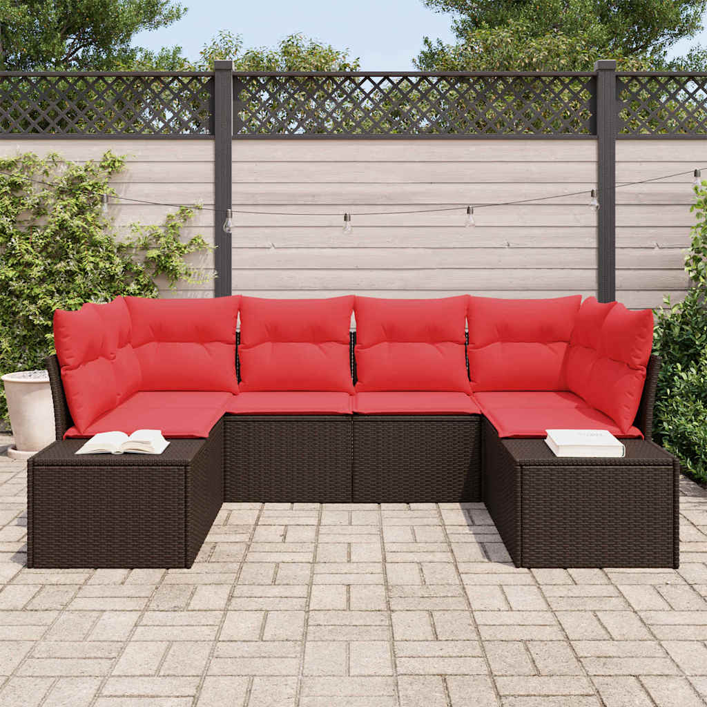 Conjunto de sofá de jardín 6 pcs Marrón ratán sintético