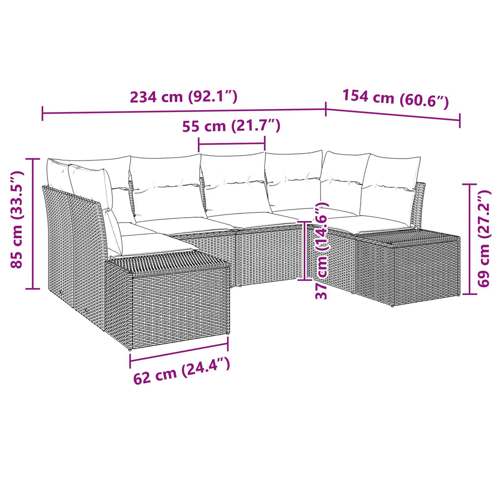 Conjunto de sofá de jardín 6 pcs Marrón ratán sintético