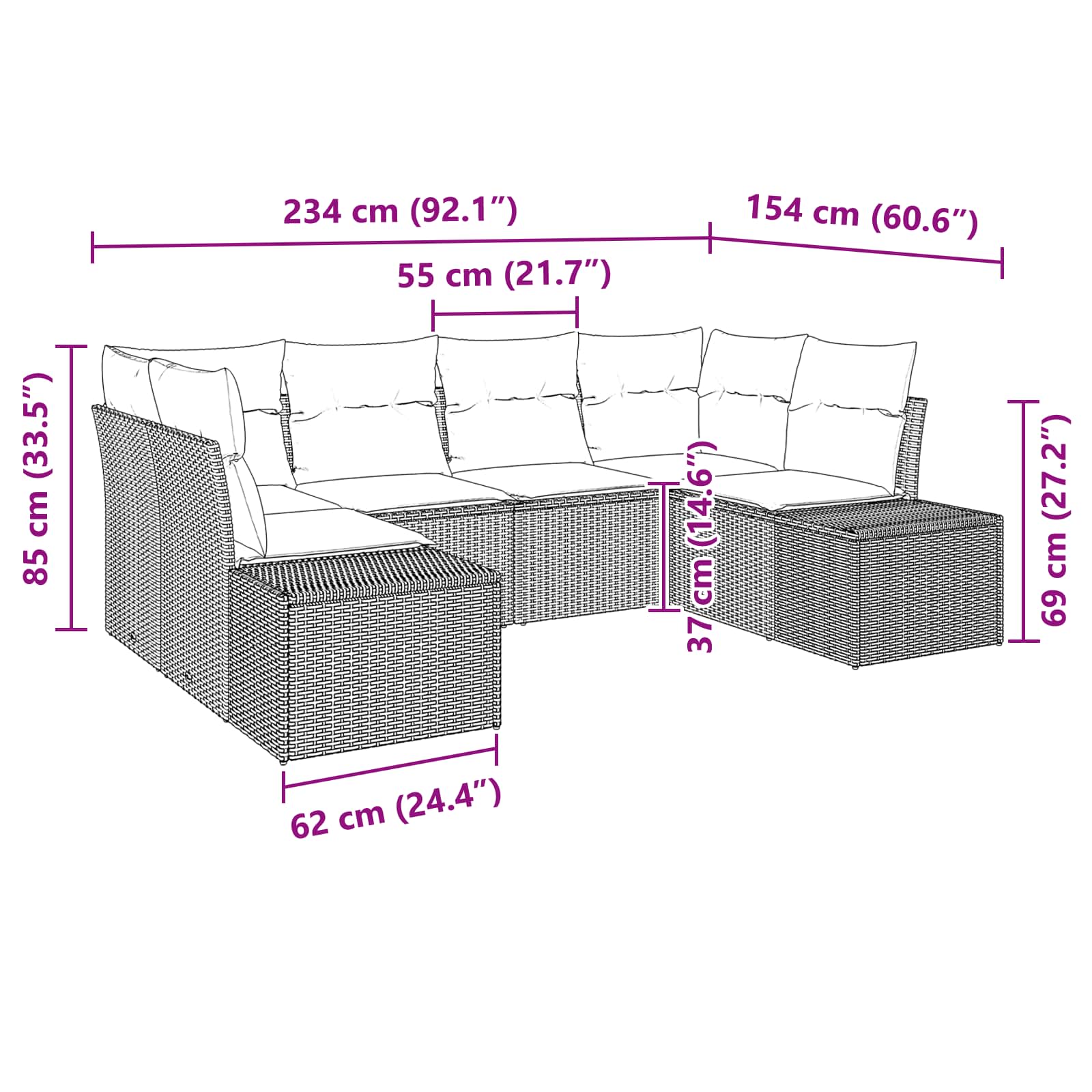Conjunto de sofá de jardín 6 pcs Marrón ratán sintético