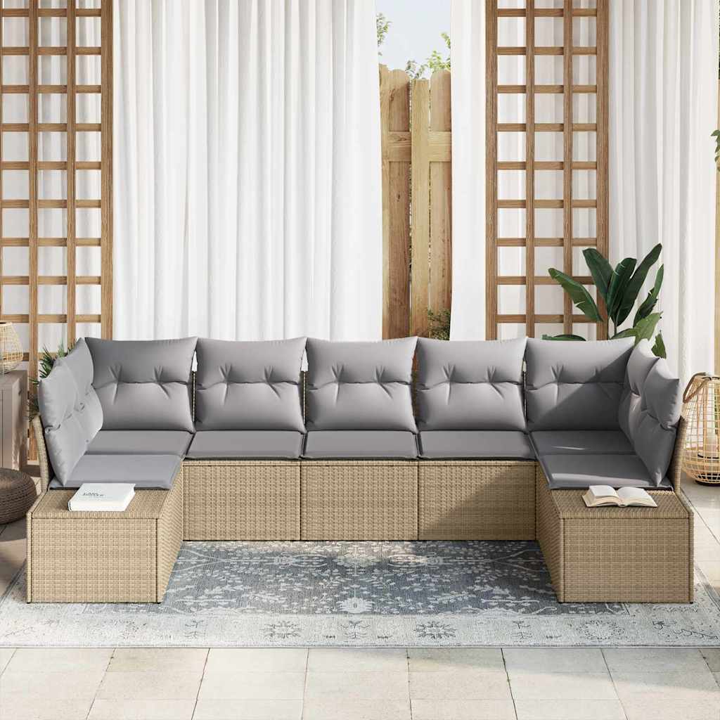 Conjunto de sofá de jardín 7 pcs Beige ratán sintético