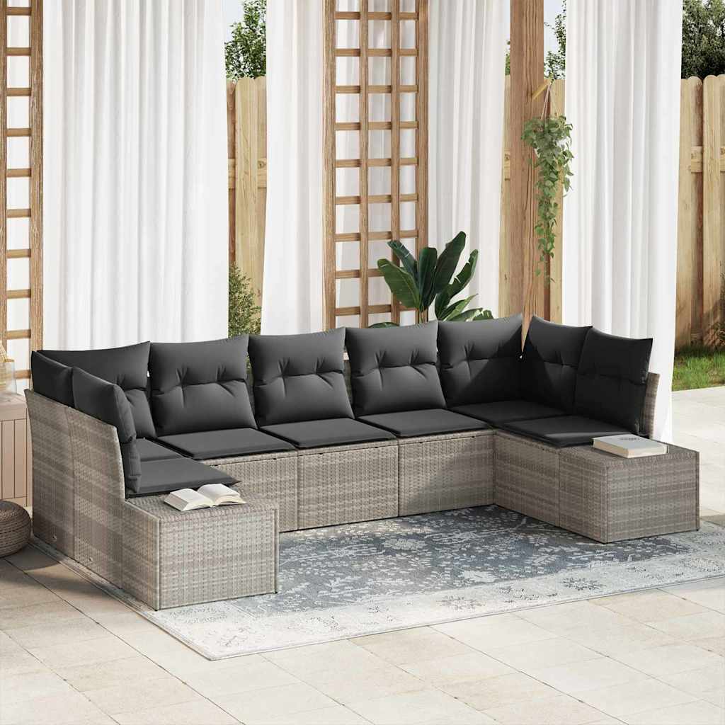 Conjunto de sofá de jardim 7 pcs Bege vime sintético