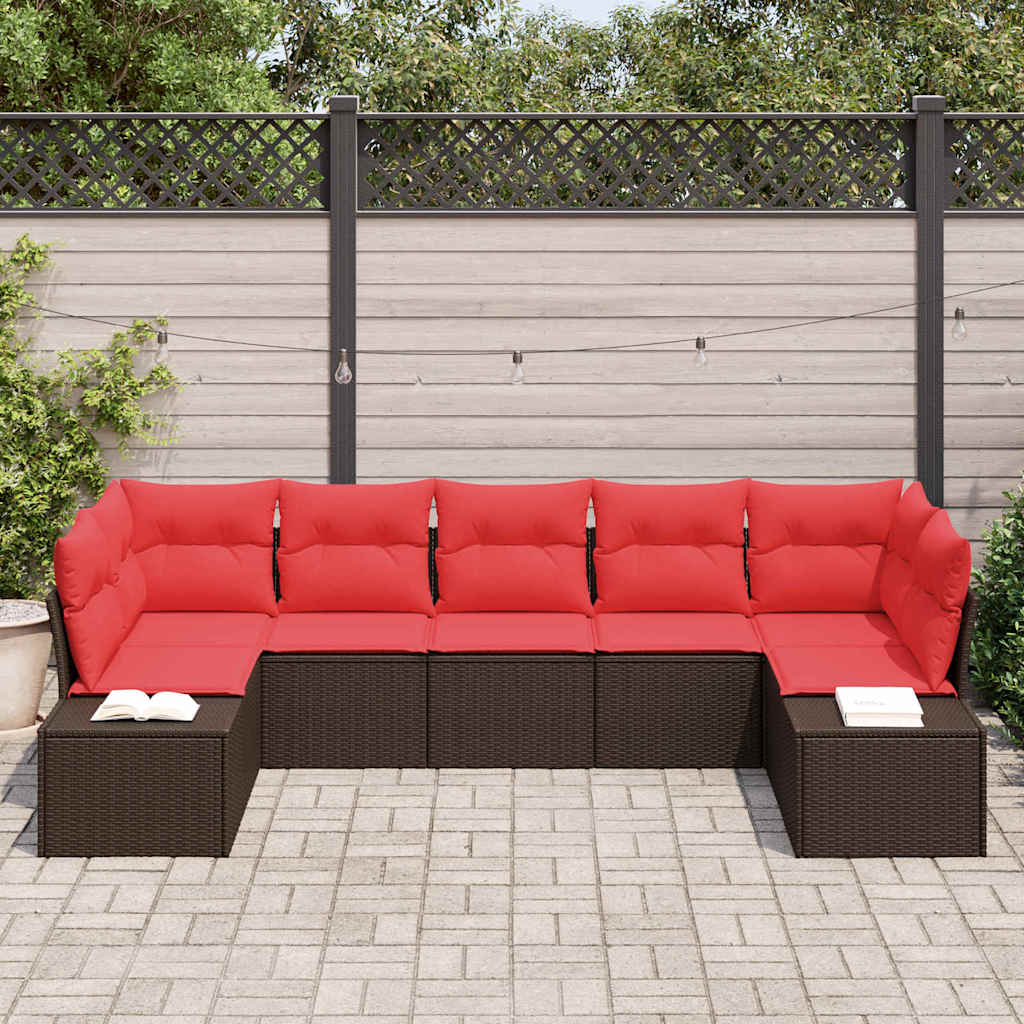 Conjunto de sofá de jardín 7 pcs Marrón ratán sintético