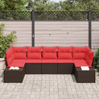 Conjunto de sofá de jardín 7 pcs Marrón ratán sintético