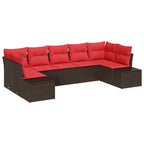 Conjunto de sofá de jardín 7 pcs Marrón ratán sintético