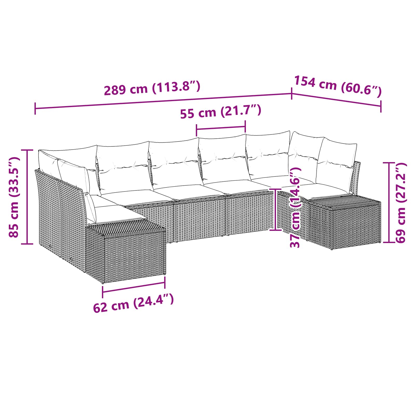 Conjunto de sofá de jardín 7 pcs Marrón ratán sintético