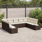 Conjunto de sofá de jardín 9 pcs Marrón ratán sintético