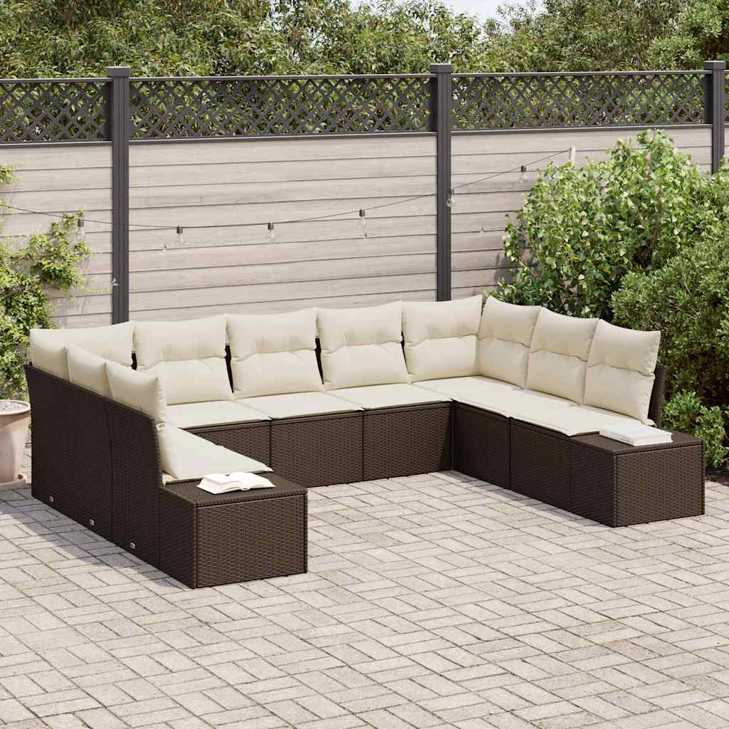 Conjunto de sofá de jardín 9 pcs Marrón ratán sintético